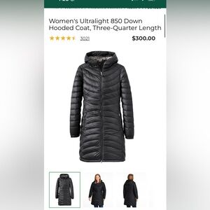 LL Bean Ultralight Black Down Hooded Coat | XS Petite